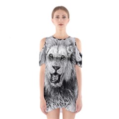 Lion Wildlife Art And Illustration Pencil Shoulder Cutout One Piece Dress by Sudhe