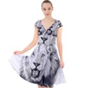 Lion Wildlife Art And Illustration Pencil Cap Sleeve Front Wrap Midi Dress View1