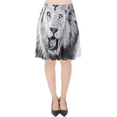 Lion Wildlife Art And Illustration Pencil Velvet High Waist Skirt by Sudhe