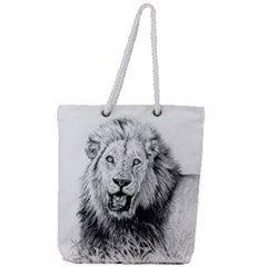 Lion Wildlife Art And Illustration Pencil Full Print Rope Handle Tote (large) by Sudhe