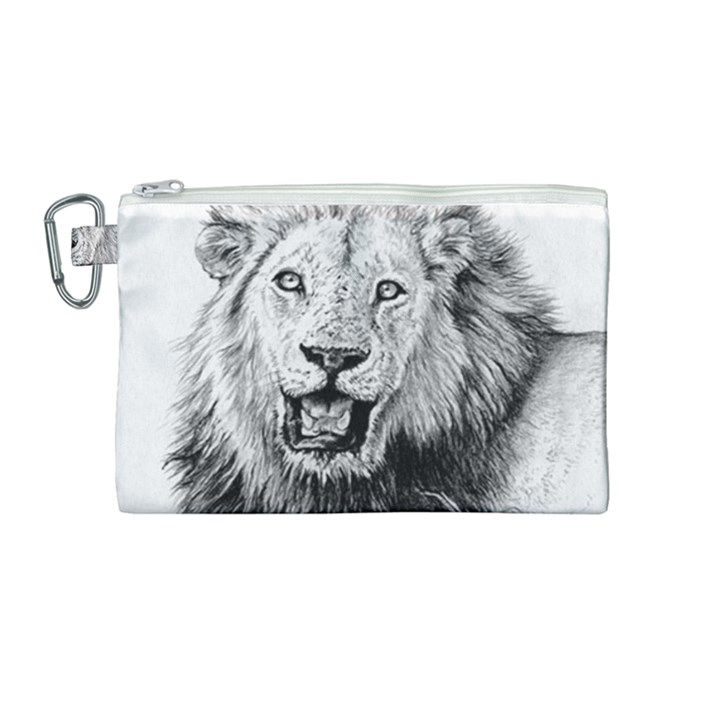 Lion Wildlife Art And Illustration Pencil Canvas Cosmetic Bag (Medium)