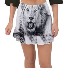 Lion Wildlife Art And Illustration Pencil Fishtail Mini Chiffon Skirt by Sudhe