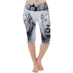 Lion Wildlife Art And Illustration Pencil Lightweight Velour Cropped Yoga Leggings by Sudhe