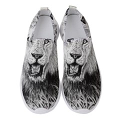 Lion Wildlife Art And Illustration Pencil Women s Slip On Sneakers by Sudhe