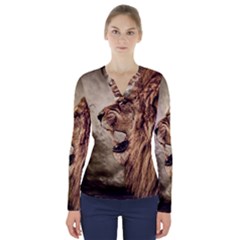 Roaring Lion V-neck Long Sleeve Top by Sudhe