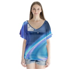 Tardis Space V-neck Flutter Sleeve Top by Sudhe