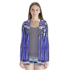 Tardis Painting Drape Collar Cardigan by Sudhe