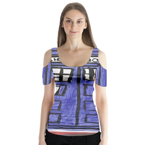 Tardis Painting Butterfly Sleeve Cutout Tee  by Sudhe