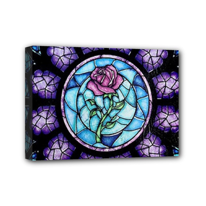 Cathedral Rosette Stained Glass Beauty And The Beast Mini Canvas 7  x 5  (Stretched)