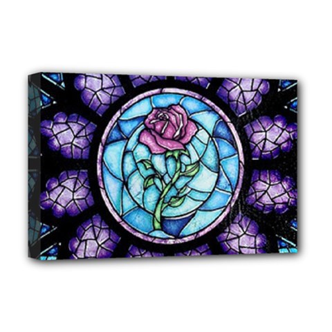 Cathedral Rosette Stained Glass Beauty And The Beast Deluxe Canvas 18  X 12  (stretched) by Sudhe