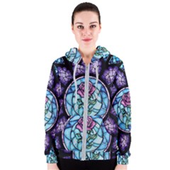 Cathedral Rosette Stained Glass Beauty And The Beast Women s Zipper Hoodie by Sudhe