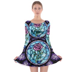 Cathedral Rosette Stained Glass Beauty And The Beast Long Sleeve Skater Dress by Sudhe