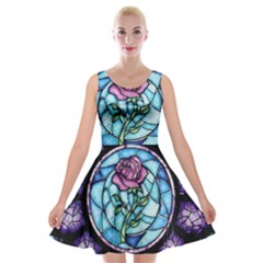 Cathedral Rosette Stained Glass Beauty And The Beast Velvet Skater Dress by Sudhe