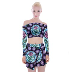 Cathedral Rosette Stained Glass Beauty And The Beast Off Shoulder Top With Mini Skirt Set by Sudhe