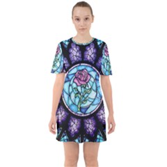 Cathedral Rosette Stained Glass Beauty And The Beast Sixties Short Sleeve Mini Dress by Sudhe