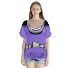 Evil Purple V-neck Flutter Sleeve Top by Sudhe