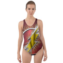 Flashy Logo Cut-out Back One Piece Swimsuit by Sudhe