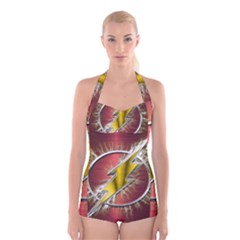 Flashy Logo Boyleg Halter Swimsuit  by Sudhe