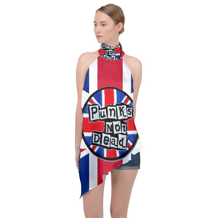 Punk Not Dead Music Rock Uk United Kingdom Flag Halter Asymmetric Satin Top