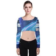 Tardis Space Velvet Long Sleeve Crop Top by Sudhe