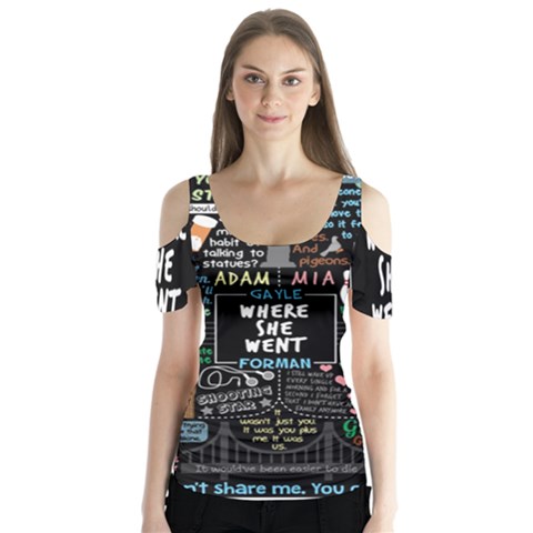 Book Quote Collage Butterfly Sleeve Cutout Tee  by Sudhe