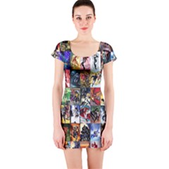 Comic Book Images Short Sleeve Bodycon Dress by Sudhe