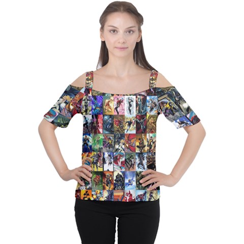 Comic Book Images Cutout Shoulder Tee by Sudhe