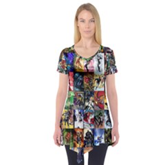 Comic Book Images Short Sleeve Tunic  by Sudhe