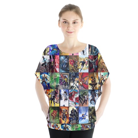 Comic Book Images Batwing Chiffon Blouse by Sudhe