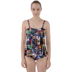 Comic Book Images Twist Front Tankini Set by Sudhe