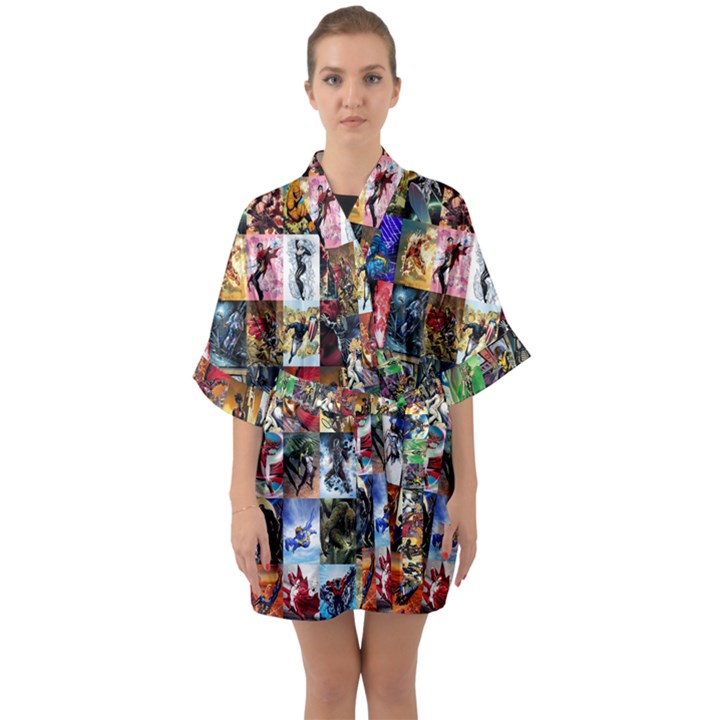 Comic Book Images Quarter Sleeve Kimono Robe