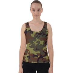 Camo Green Brown Velvet Tank Top by retrotoomoderndesigns