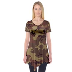 Camo Dark Brown Short Sleeve Tunic 