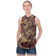 Camo Dark Brown High Neck Satin Top