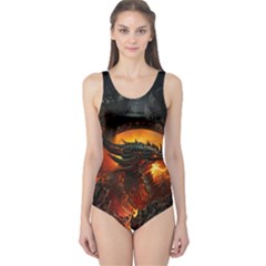 Dragon Legend Art Fire Digital Fantasy One Piece Swimsuit by Sudhe