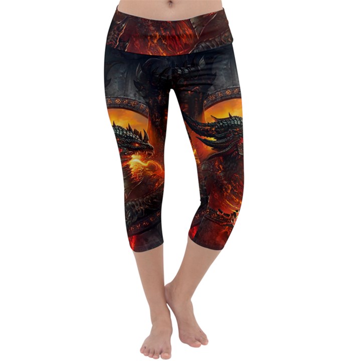 Dragon Legend Art Fire Digital Fantasy Capri Yoga Leggings