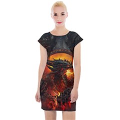 Dragon Legend Art Fire Digital Fantasy Cap Sleeve Bodycon Dress by Sudhe