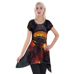 Dragon Legend Art Fire Digital Fantasy Short Sleeve Side Drop Tunic by Sudhe