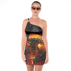 Dragon Legend Art Fire Digital Fantasy One Soulder Bodycon Dress by Sudhe