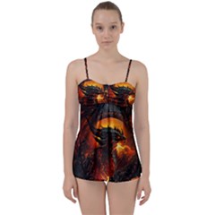 Dragon Legend Art Fire Digital Fantasy Babydoll Tankini Set by Sudhe