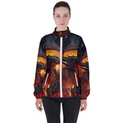 Dragon Legend Art Fire Digital Fantasy High Neck Windbreaker (women) by Sudhe