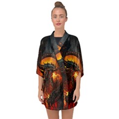 Dragon Legend Art Fire Digital Fantasy Half Sleeve Chiffon Kimono by Sudhe