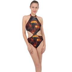 Dragon Legend Art Fire Digital Fantasy Halter Side Cut Swimsuit by Sudhe