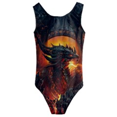 Dragon Legend Art Fire Digital Fantasy Kids  Cut-out Back One Piece Swimsuit by Sudhe