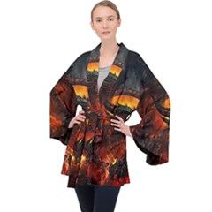 Dragon Legend Art Fire Digital Fantasy Velvet Kimono Robe by Sudhe