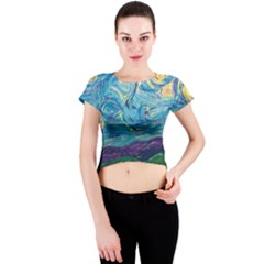 A Very Very Starry Night Crew Neck Crop Top by arwwearableart