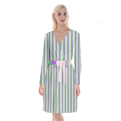 Candy Stripes 2 Long Sleeve Velvet Front Wrap Dress by retrotoomoderndesigns