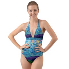 A Very Very Starry Night Halter Cut-out One Piece Swimsuit