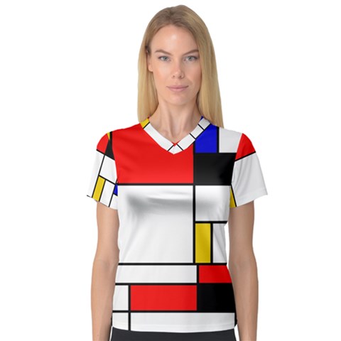 Bauhouse Mondrian Style V-neck Sport Mesh Tee by lucia