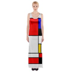 Bauhouse Mondrian Style Maxi Thigh Split Dress